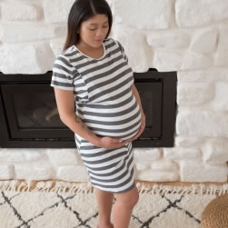 Maternity Dress Grey and White stripe