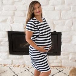 MaternityBag Navy white Stripe Maternity Dress